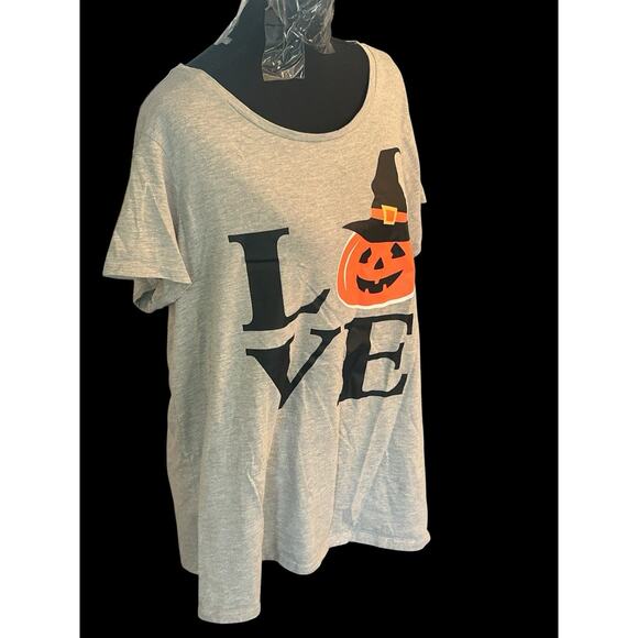 Bobbie Brooks Womens Gray LOVE Halloween T-shirt With Pumpkin Size 2XL - Picture 2 of 6